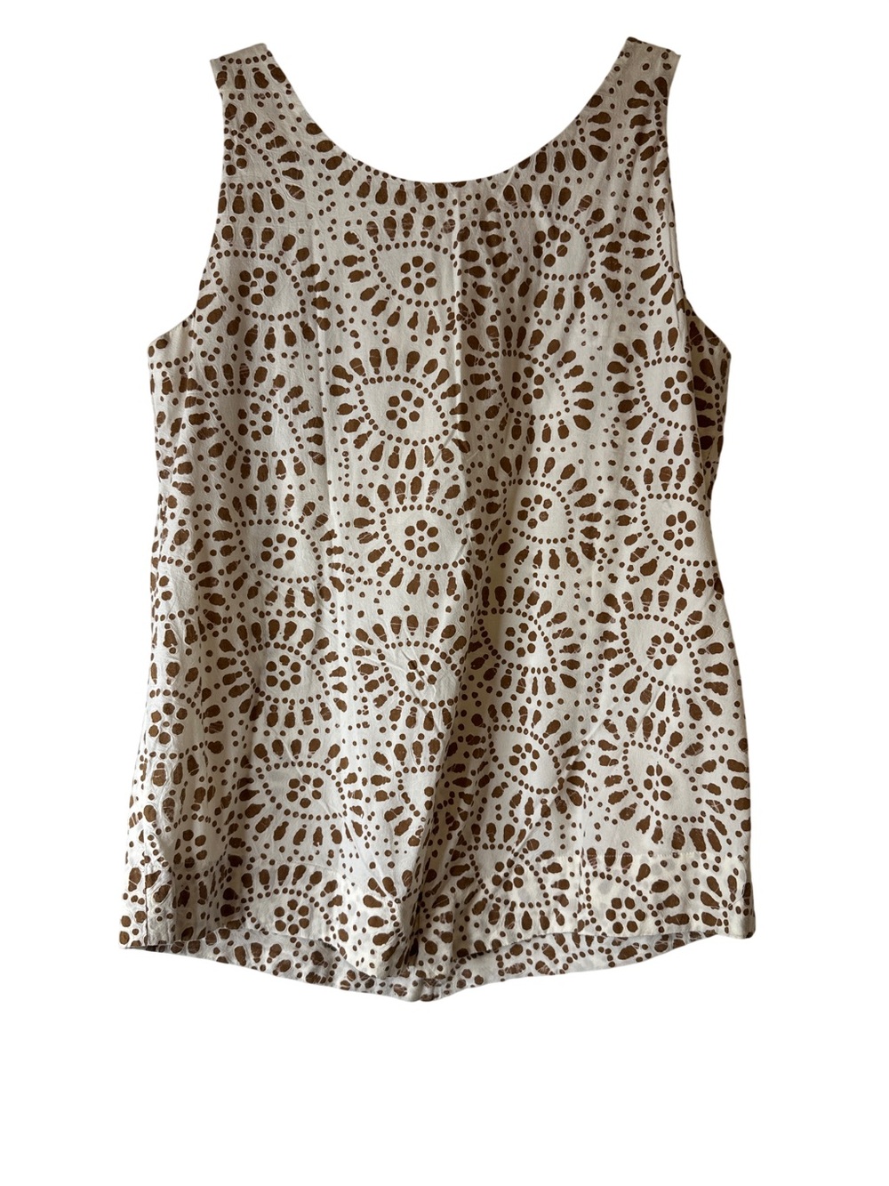 Women’s Cream and Brown Sleeveless Printed Tank Top, sz M
